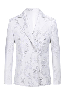 Branco Floral Jacquard Pico Lapela Homens Prom Suits