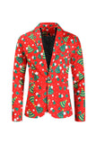 Natal Masculino Impresso Vermelho 3-Piece One Button Party Suits