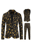 Homens Natal Impresso Preto 3-Piece One Button Party Suits