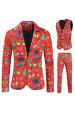 Homens Verde Natal Impresso 3-Piece One Button Party Suits