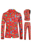 Homens Verde Natal Impresso 3-Piece One Button Party Suits