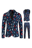 Notched Lapela Um Botão Elk Dark Blue Natal Ternos Masculinos