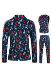 Notched Lapela Um Botão Elk Dark Blue Natal Ternos Masculinos