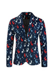 Notched Lapela Um Botão Elk Dark Blue Natal Ternos Masculinos