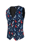Notched Lapela Um Botão Elk Dark Blue Natal Ternos Masculinos