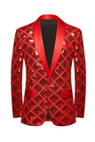 Xale Lapela Um Botão Red Sequins Masculino Prom Blazer