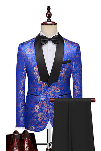 Royal Blue Jacquard Xaile Lapela 2 Peças Homens Prom Suits