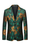 Green Jacquard Notched Lapel Blazer Masculino Prom Blazer