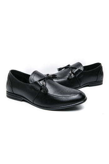 Sapatos masculinos de couro preto deslizantes