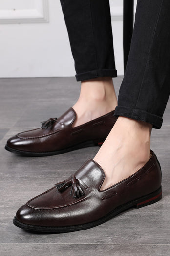 Sapatos masculinos de franja de couro preto