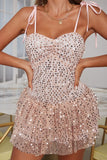 Bonito uma linha querida rosa rosa vestido de verão