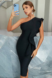 Vestido de festa preto de um ombro só Bodycon