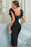 Vestido de festa preta de chá de sheath v pescoço comprimento