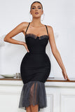 Vestido de festa de cocktail midi preto com ruffles