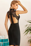 Vestido de cocktail de halter de renda preta