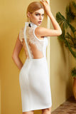 Vestido de cocktail de halter de renda preta