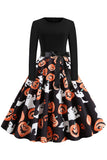 Lanterna de abóbora preta imprimir vestido de Halloween