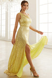 Vestido de baile lantejoulas amarelo claro lantejoulas