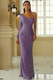 Vestido de noite sereia um ombro roxo