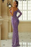 Vestido de noite sereia um ombro roxo
