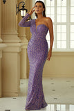 Vestido de noite sereia um ombro roxo