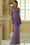 Vestido de noite sereia um ombro roxo