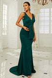 Vestido de baile pescoço em V verde escuro