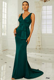 Vestido de baile pescoço em V verde escuro