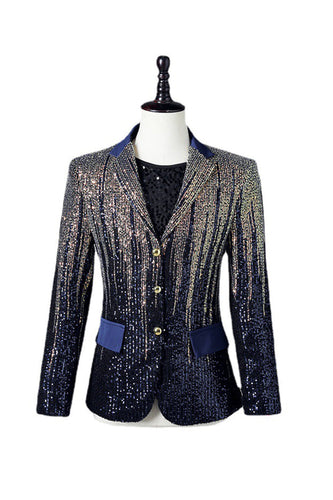 Multicolor Lantejoulas Peito Único Blazer para Homem