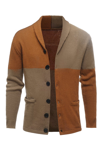 Castanho Mangas Compridas Camisola de Cardigan Masculino