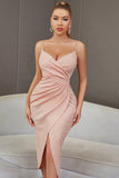 Rosa Ajustado Cintas de Espaguete Vestido de Cocktail