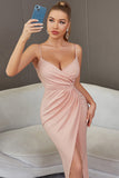 Rosa Ajustado Cintas de Espaguete Vestido de Cocktail