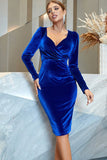 Vestido de veludo azul real mangas compridas