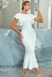 Vestido de cocktail branca sereia com folhos