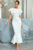Vestido de cocktail branca sereia com folhos