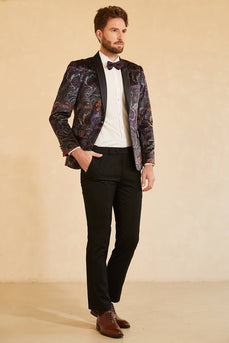 Preto Jacquard Lapela Shawl Blazer de Festa