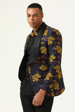 Blazer de Baile Flor Amarela Lapela Shawl Jacquard