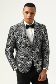 Blazer de Baile Jacquard Preto e Prateado