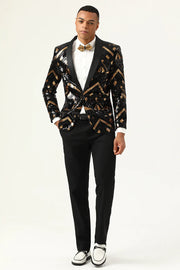 Blazer de Baile Preto e Dourado Lantejoulas