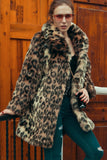 Casaco de pele falsa leopardo midi