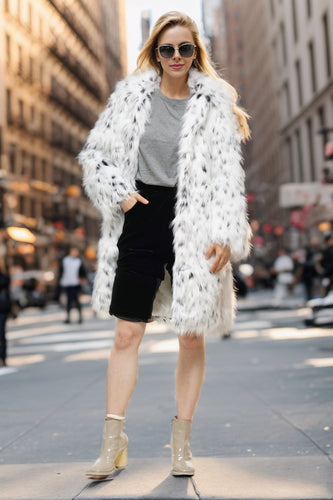 Branco Oversized Joelho Comprimento Faux Fur Shearling Coat