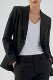 Preto Duplo Peito Lapela de Pico Blazer Feminino