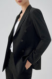 Preto Duplo Peito Lapela de Pico Blazer Feminino