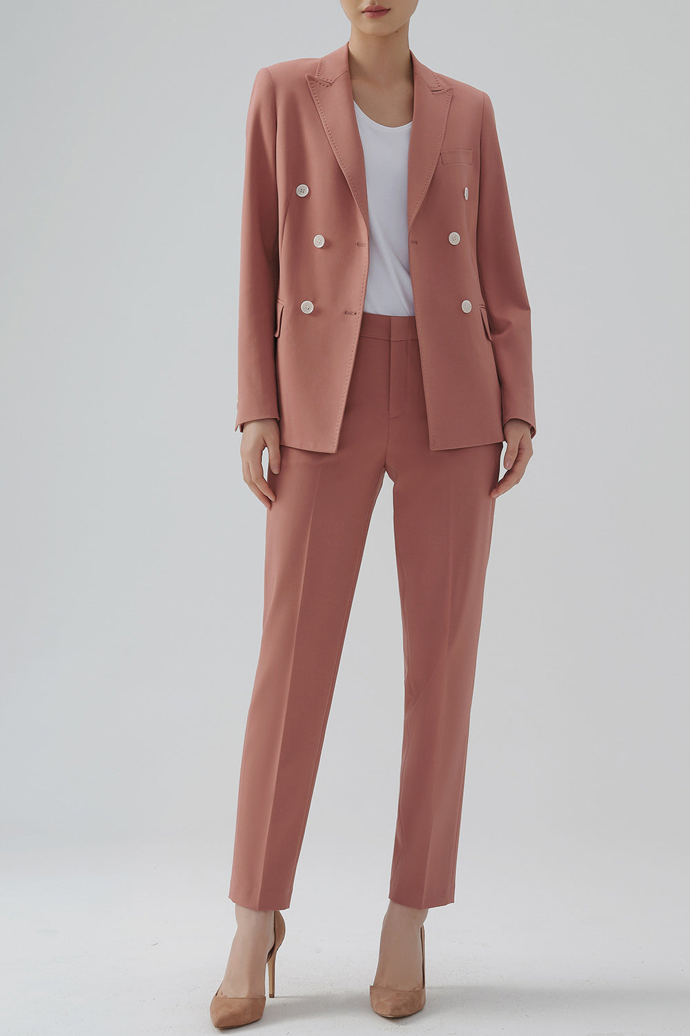 Preto Duplo Peito Lapela de Pico Blazer Feminino