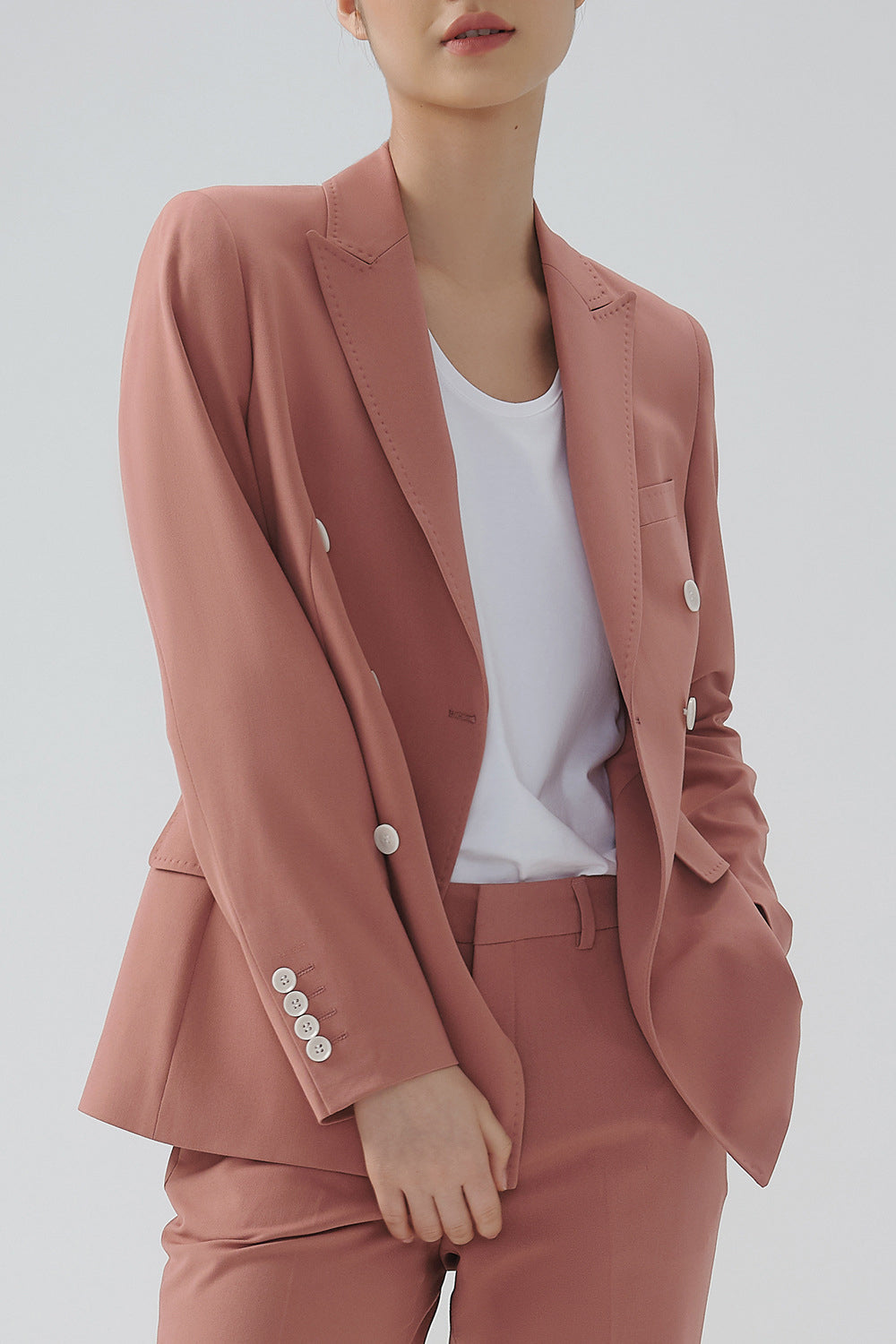 Preto Duplo Peito Lapela de Pico Blazer Feminino