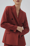Preto Duplo Peito Lapela de Pico Blazer Feminino