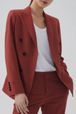 Preto Duplo Peito Lapela de Pico Blazer Feminino