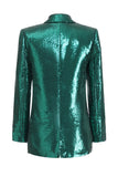 Sparkly Dark Green Sequins 2 Peça Blazer Feminino com Saia