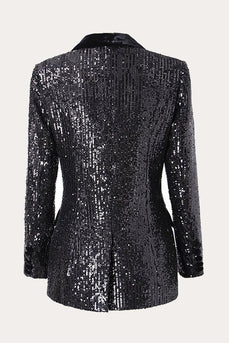 Sparkly Black Sequins Duplo Peito Mulheres Prom Blazer