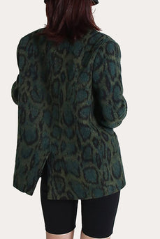 Blazer casual feminino vintage estampado leopardo verde